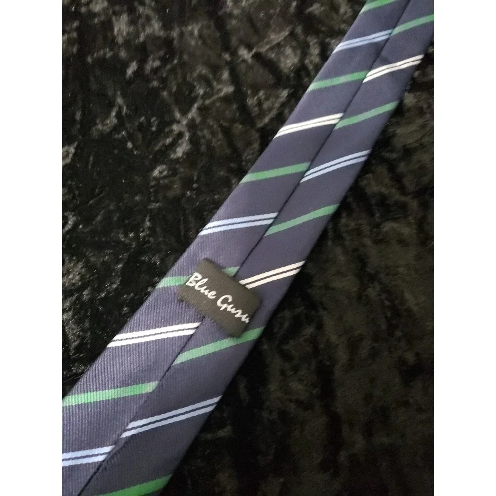 Blue Guru Skinny Striped Neck Tie Mens Blue Green Career Wear Dress Shirt